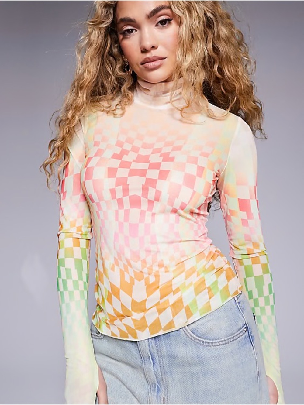 AFRM long sleeve mesh top in pastel ombre size small EUC revolve